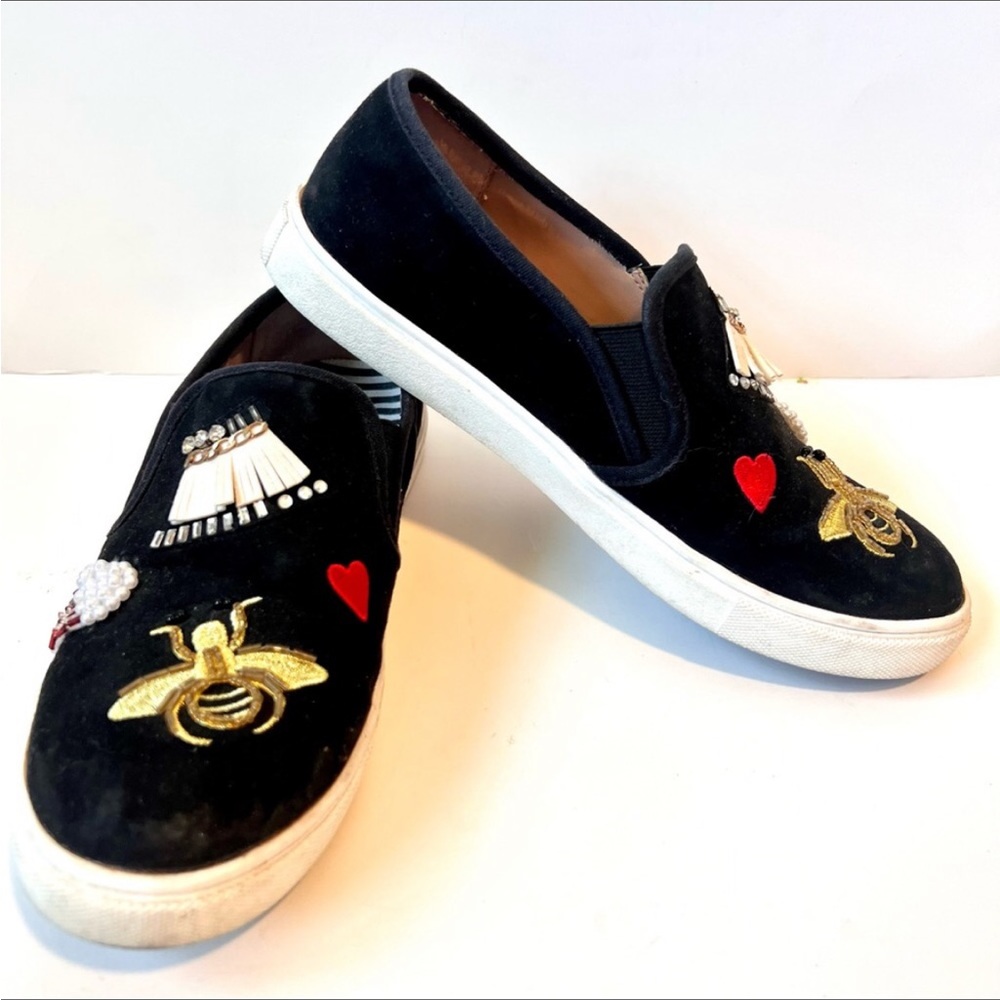 BETSEY JOHNSON Black Embellished Cooper Slip On Sneakers—SZ. 8